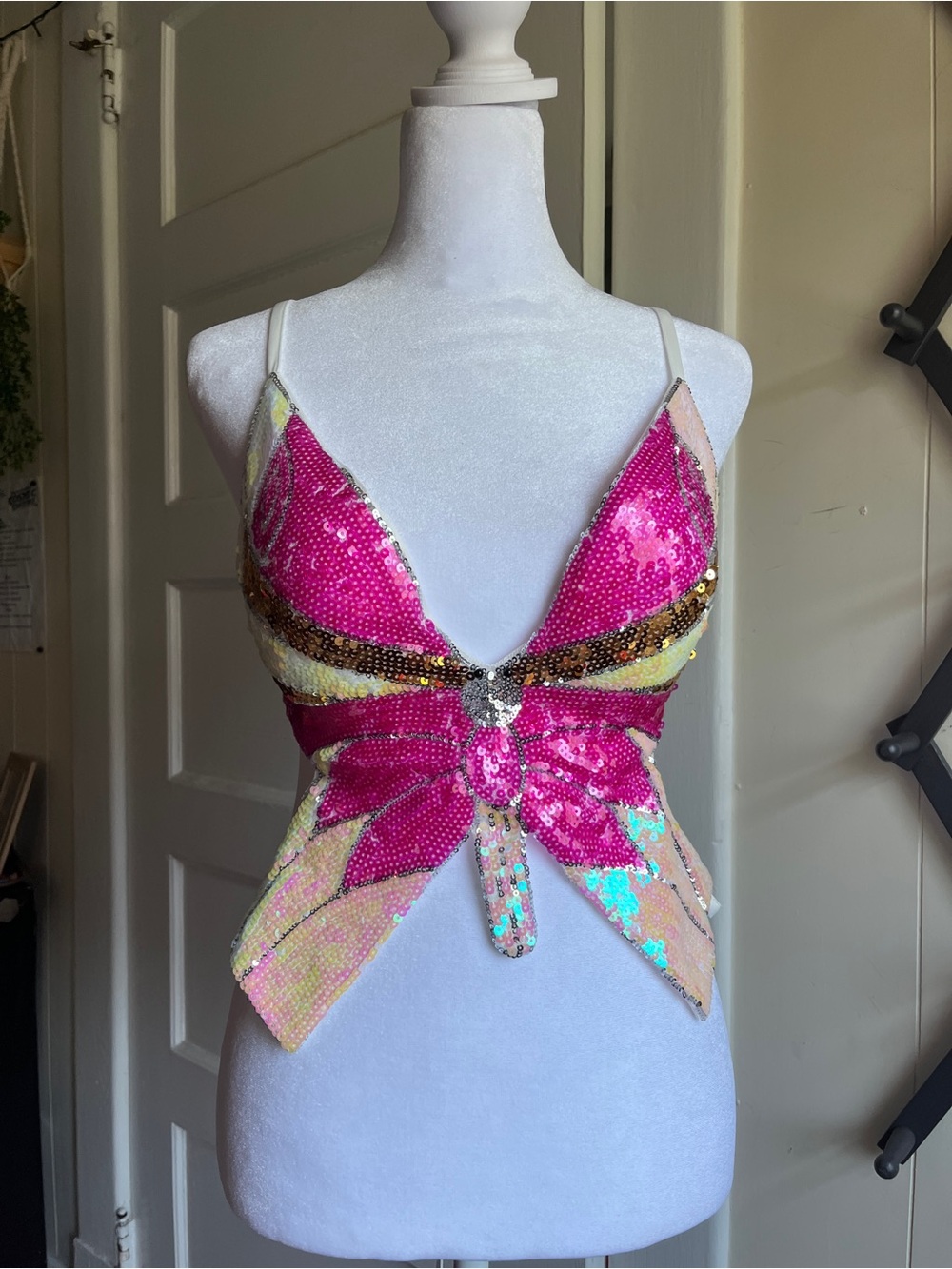 Sequin Butterfly Bralette Top - Pink